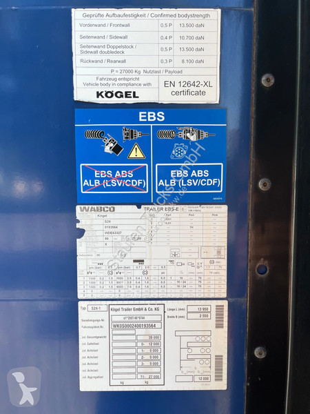 Semi remorque Kögel SN 24-1 *MEGA, *Tautliner,...