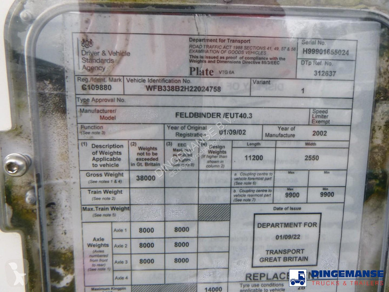 Semi remorque Feldbinder Powder tank alu 40 m3...