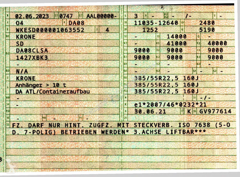 نصف مقطورة Krone / Liftachse / 11.035-12.640