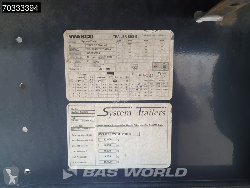 System Trailers TFSSL 27 Plywood 3 axles SAF...