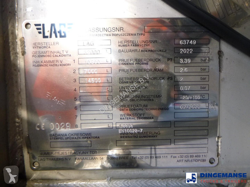 نصف مقطورة LAG Food tank inox 32m3 / 3 comp +...