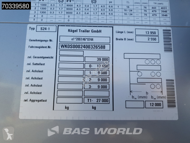 Kögel S24-1 3 axles Mega SAF Lift Axle...