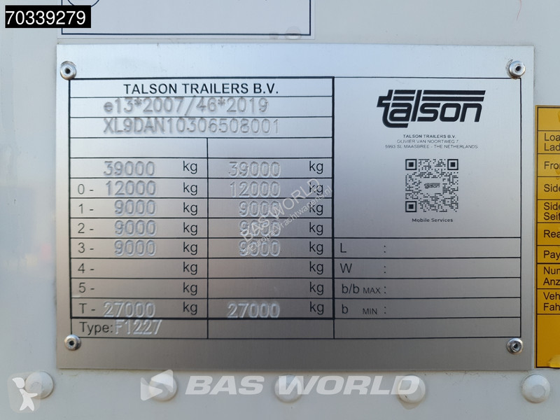 Talson F1227 3 axles NEW Rolltor Confection BPW...