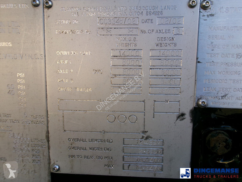 Semiremorca Clayton Chemical tank inox 33 m3 /...