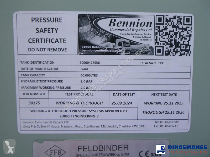 Feldbinder Powder tank alu 60 m3 (tipping)...