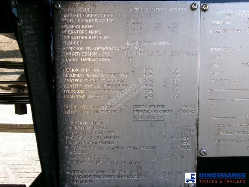 Semiremorca Clayton Chemical tank inox 33 m3 /...