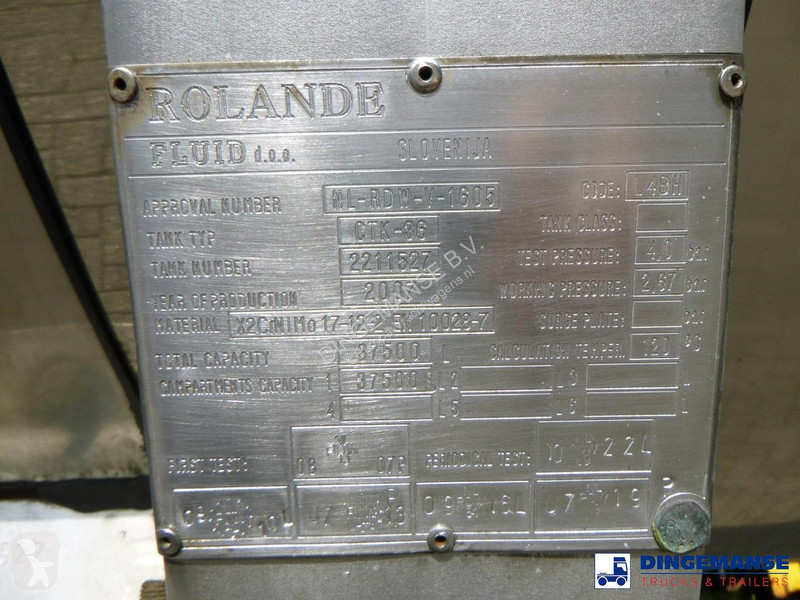 Félpótkocsi  Chemical tank inox 37.5 m3 / 1...