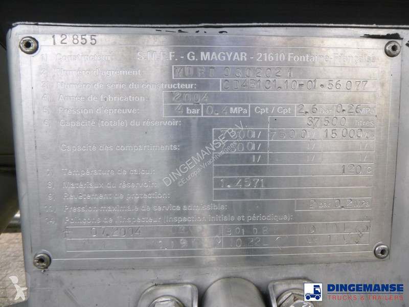 Návěs Magyar Chemical tank inox L4BH 37.5 m3 /...