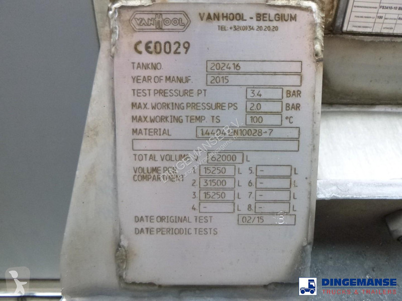 نصف مقطورة Van Hool Food tank inox 62 m3 / 3 comp