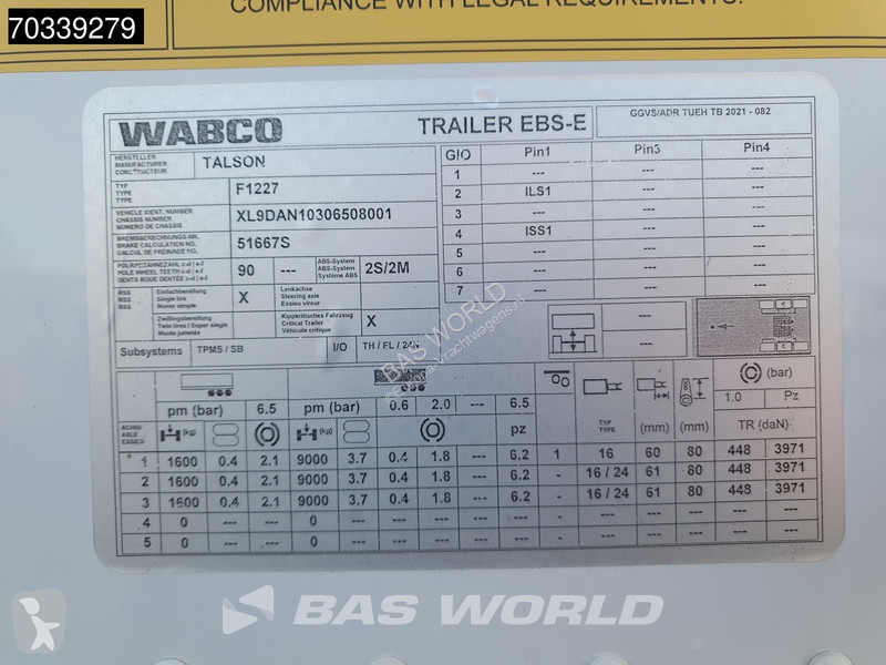 Talson F1227 3 axles NEW Rolltor Confection BPW...