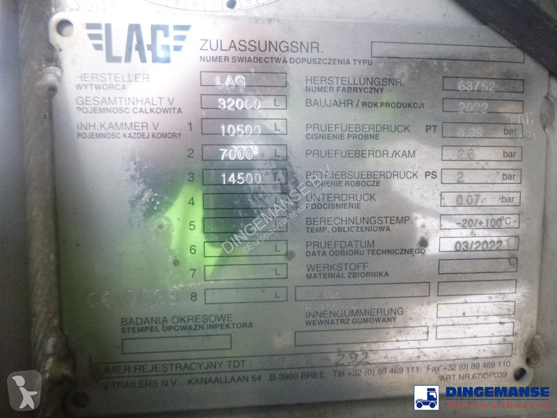 نصف مقطورة LAG Food tank inox 32m3 / 3 comp +...