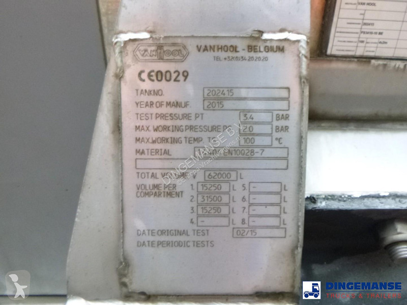 نصف مقطورة Van Hool Food tank inox 62 m3 / 3 comp