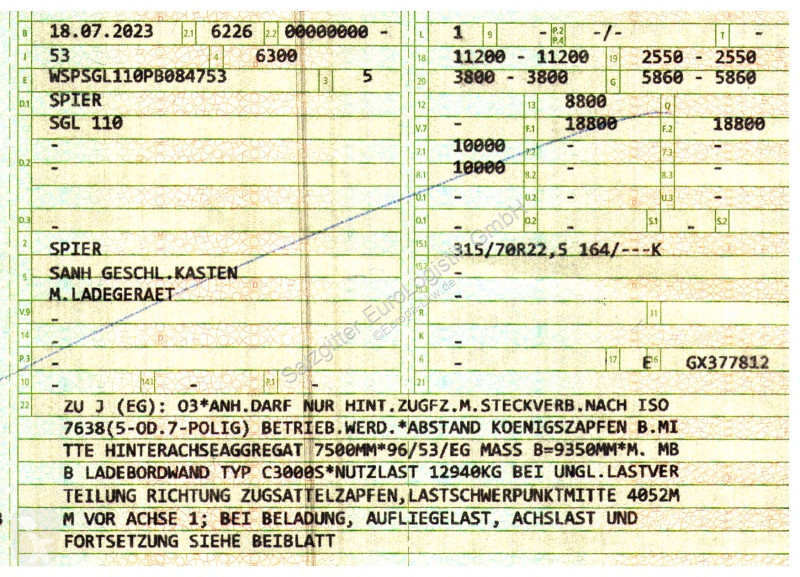 نصف مقطورة Spier SGL 10 / Ladebordwand 3.000kg