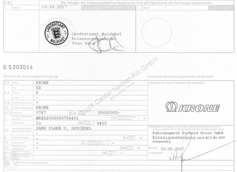Oplegger Krone   2Achs MEGA 4xverfügbar Hubdach...
