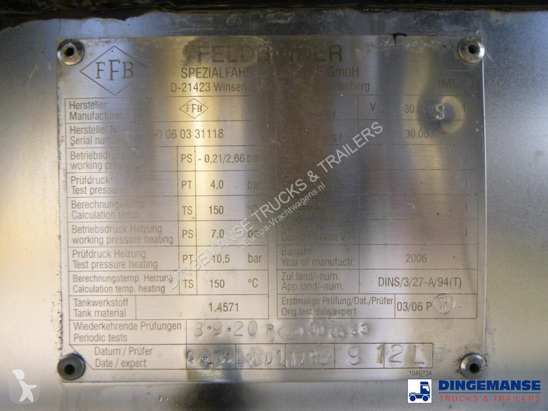 Semi remorque Feldbinder Chemical tank inox 30...