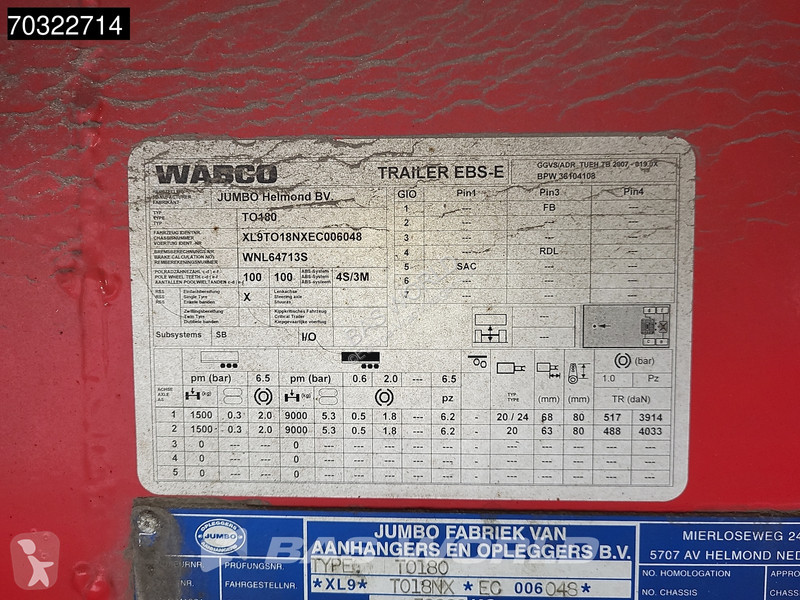 نصف مقطورة Jumbo T0180 2 axles LZV B-Double...