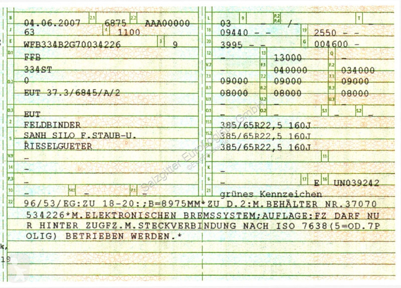 Návěs Feldbinder EUT 37.2/6845/A/2 | Alu-Felgen...