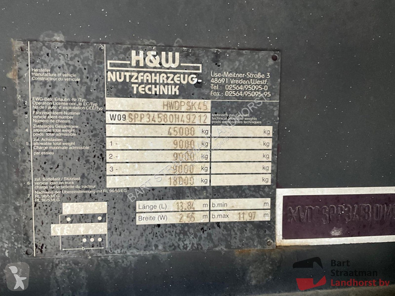 Semiremorca H&W HWDPSK45 3 Assen Vlakke...