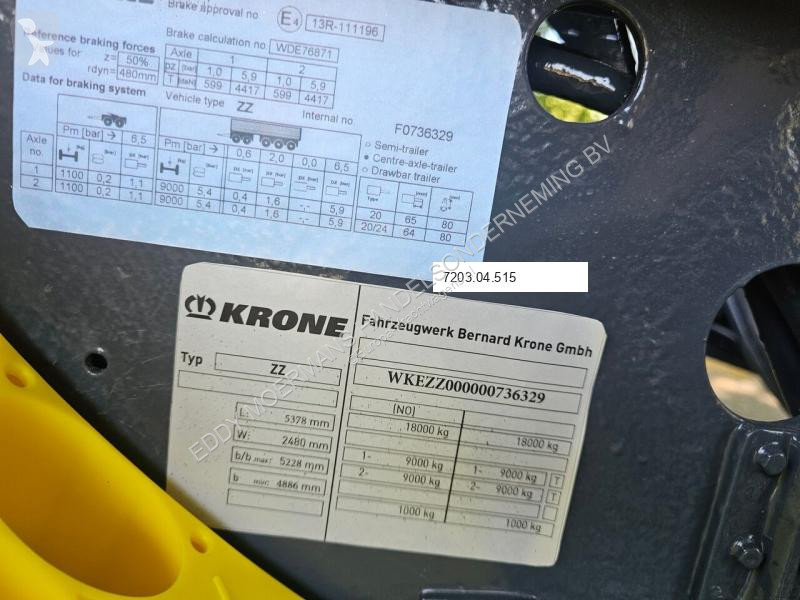 مقطورة Krone ZZ 18 Dolly Dutch LZV Approval