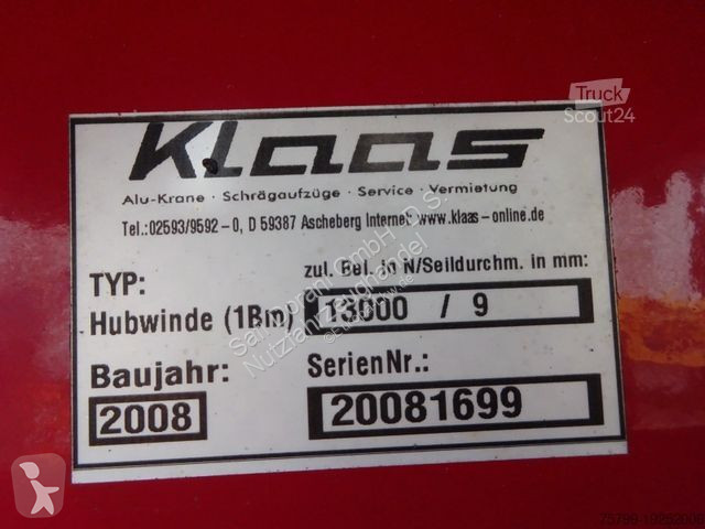 Nacelle  KLAAS-ALU-Kran K20/30 TS Anhänger 30...