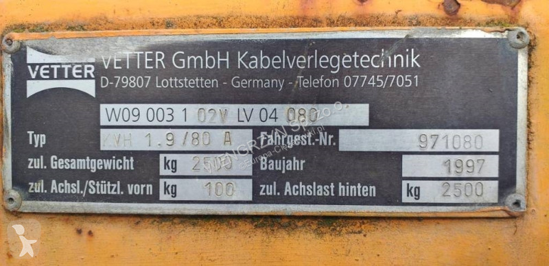 Reboque  Przyczepa do transportu kabla VETTER