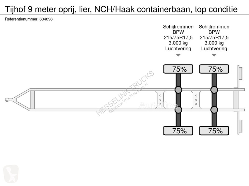 Remorque  9 meter oprij, lier, NCH/Haak...