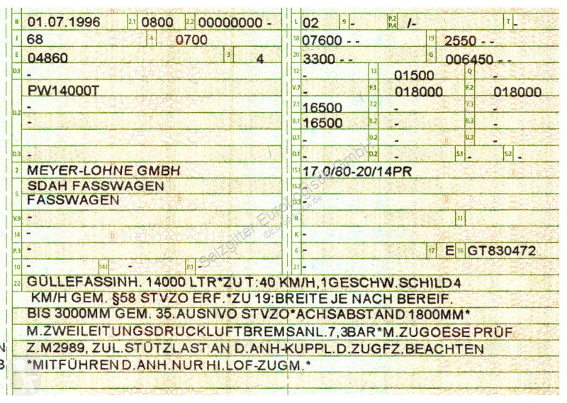 Přívěs  Meyer-Lohne PW14000T / Gülle