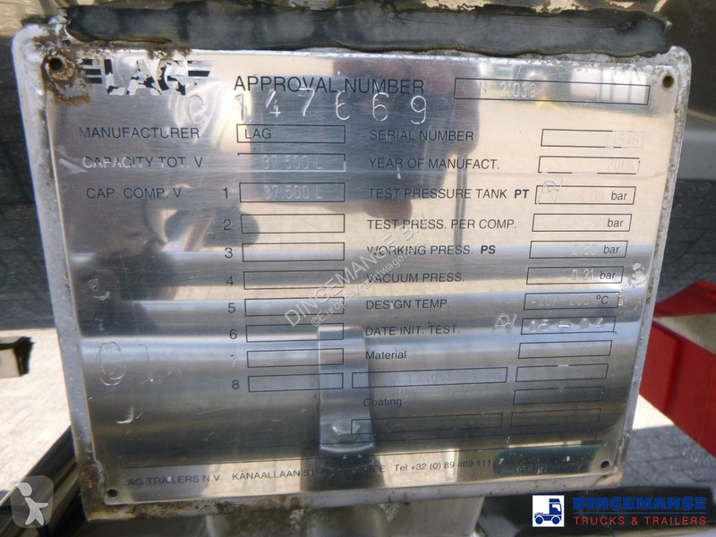 مقطورة LAG Chemical tank inox 37.5 m3 / 1 comp...