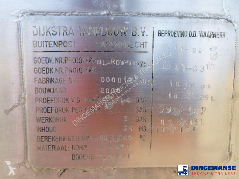مقطورة Dijkstra Chemical tank inox L4BH 34 m3 /...
