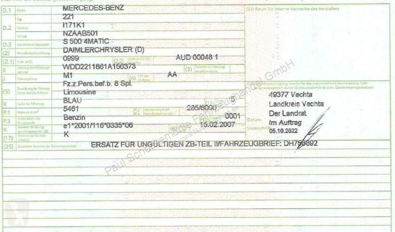 Užitkové vozidlo Mercedes Limousine S 500 4Matic L