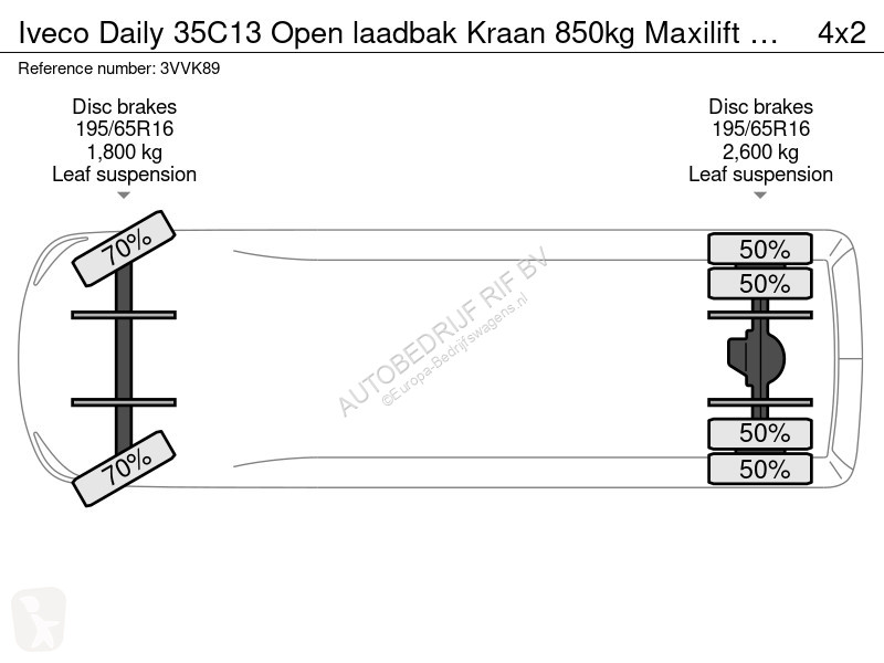 Iveco 35C13 Open laadbak Kraan 850kg Maxilift...