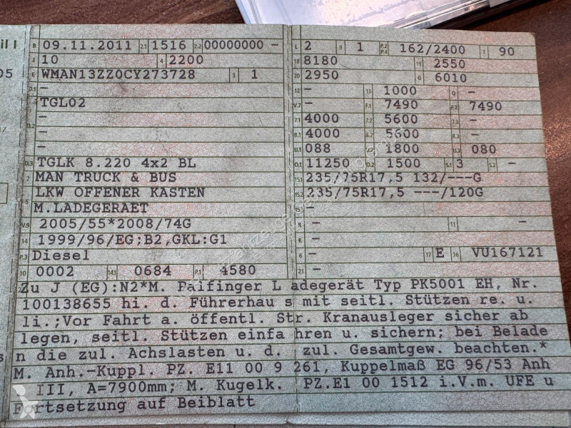 عربة نفعية MAN 8.220 4X2 Pritsche mit Kran...