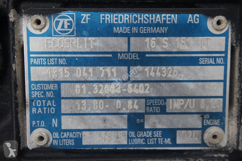 Reservdelar lastbilar ZF 16S151OD+INT F2000...