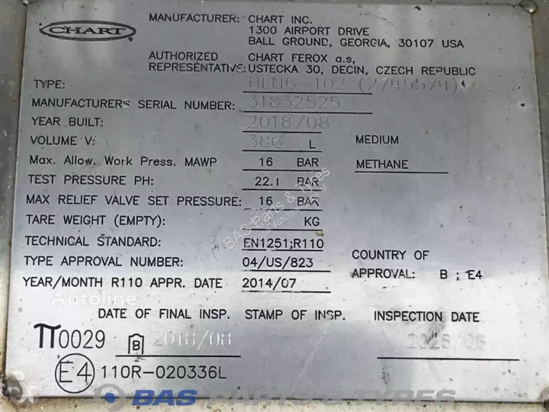 قطع غيار الآليات الثقيلة Scania LNG tank 352 Liter