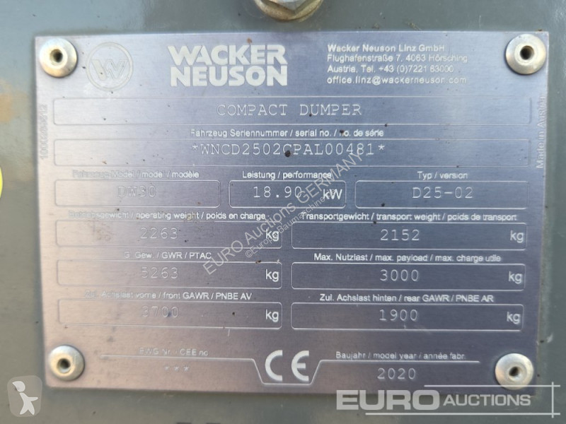عربة قلابة Wacker Neuson DW30