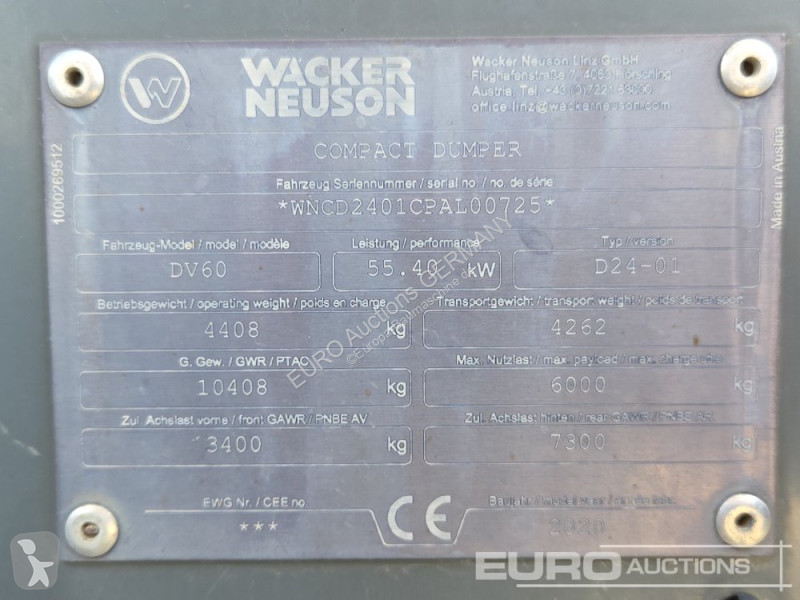 Tombereau Wacker Neuson DW60