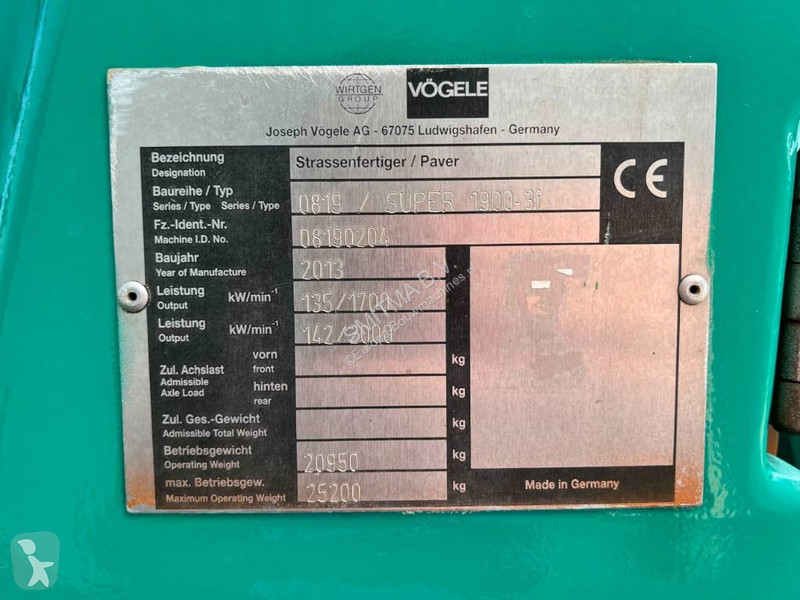 أشغال طرقية Vögele SUPER 1900-3i - Incl....