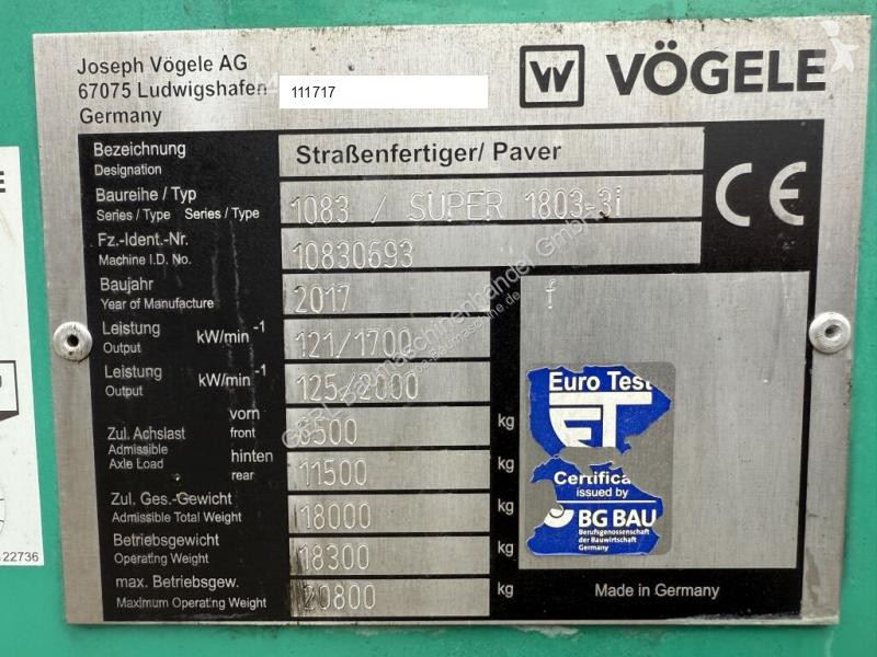 Obras de carretera Vögele Super 1803-3i
