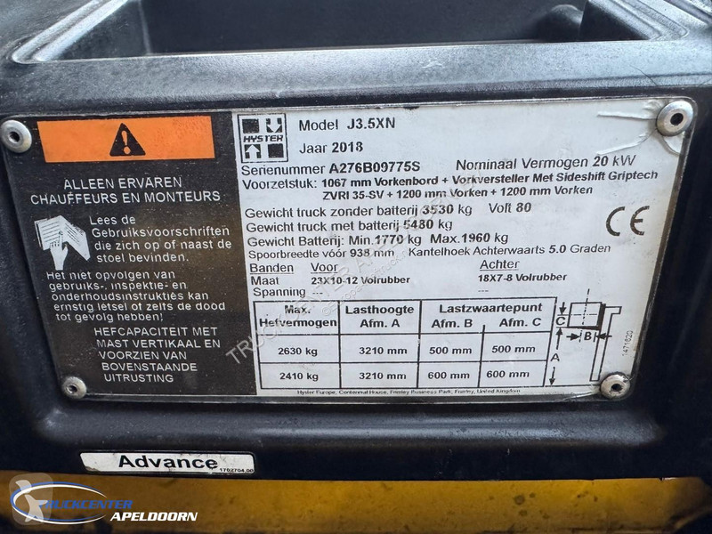 Vysokozdvižný vozík Hyster J3.5XN Sideshift,...