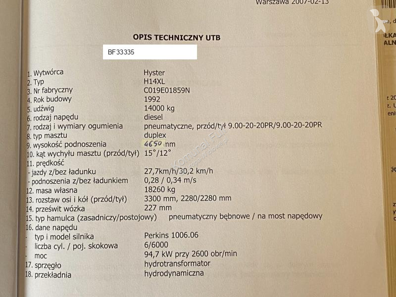 Большегрузный погрузчик Hyster H14XL forklift...