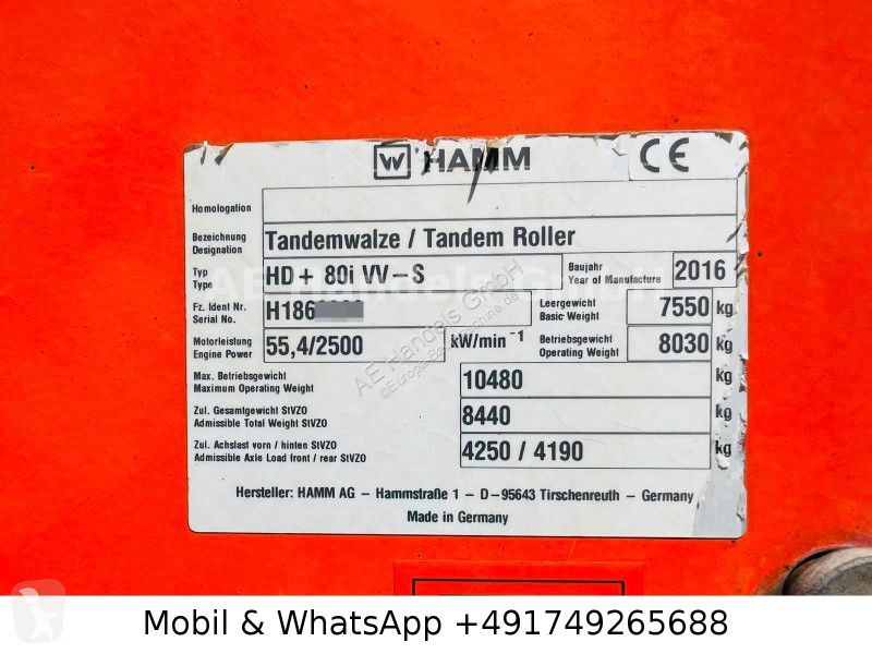 مدحلة Hamm HD + 80i W-S Tandem...