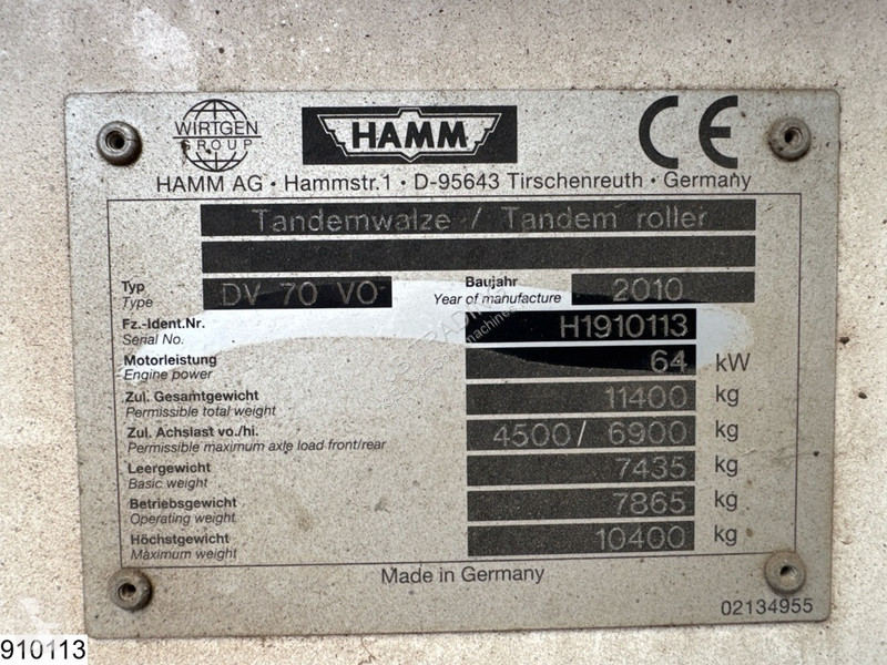 Compactador Hamm DV 70 VO 64 kW, 87 pk, 2010,...