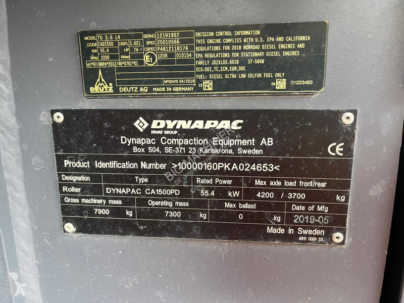 Compactador Dynapac CA1500PD - EPA / CE Certified
