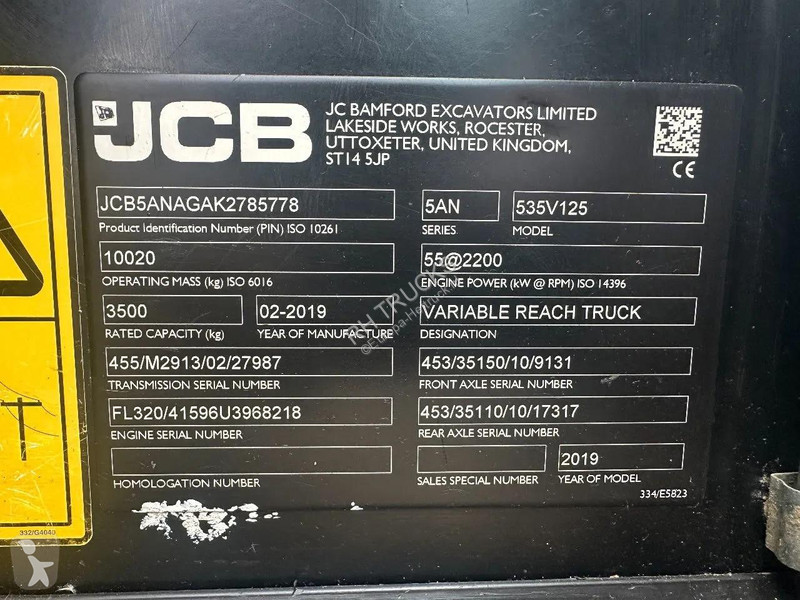 رافعة شوكية تلسكوبية JCB 535V125 , 4087 HOURS,...