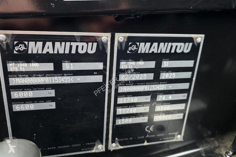 Teleskopisk truck Manitou 100D ST5 S1 Valid...