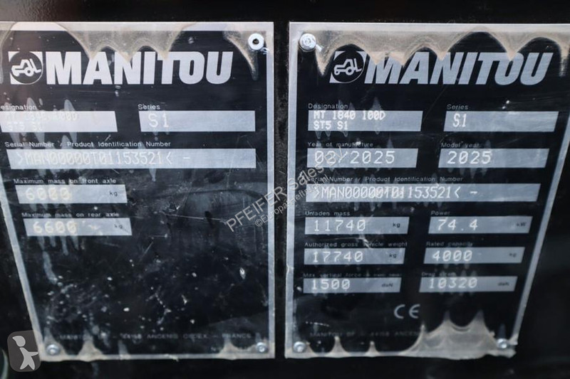 Chariot télescopique Manitou 100D ST5 S1 Valid...