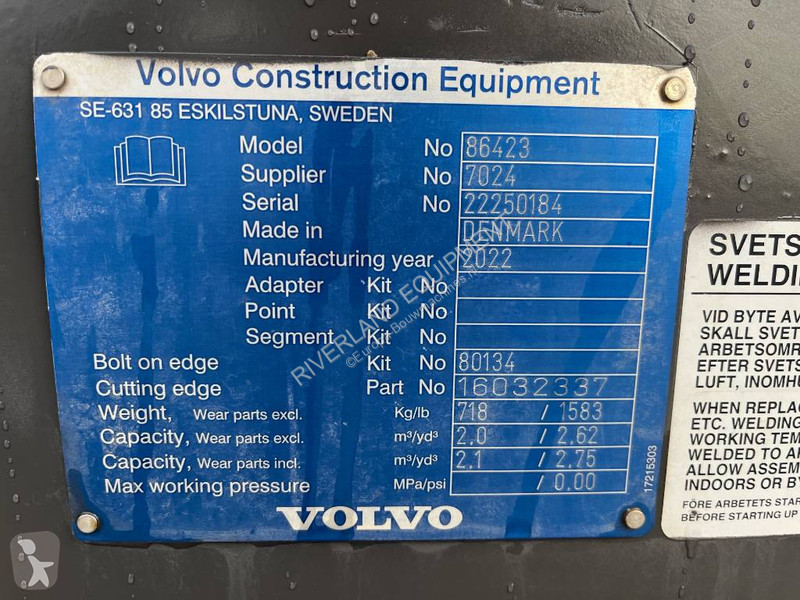 Aanbouwstukken voor bouwmachines Volvo H Bucket